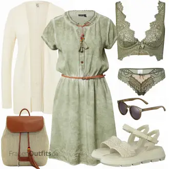 Outfit mit Grün/Hellgrün/Dunkelgrün Cord Kleid/Kleid mit Gürtel/Safari Kleid/Gesmoktes Kleid/Vintage Kleid Eight2Nine "Schöner Sommer Look"