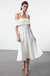 Bridal White 3D Floral Detailed Wedding / Wedding Elegant Evening Dress