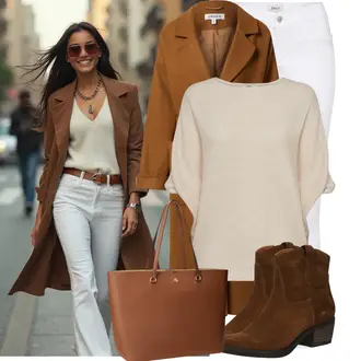 Outfit mit Weiß/Schwarz/Braun Damen 7/8-Länge Jeans/Cropped Jeans/Schlaghose Jeans/Jeans-Culotte/Bundfaltenjeans/Formelles Hemd/Wide Leg Jean/Bluse mit Lochstickerei/Bluse Oberteil/Kinder Spielzeug/Schößchen­bluse/Verspielte Bluse/Volantbluse Only "Schönes Frühlingsoutfit"