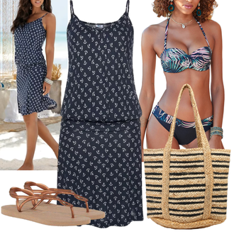 Outfit mit Grün Accessoire/Strandtasche warehouse "Strand Outfit"