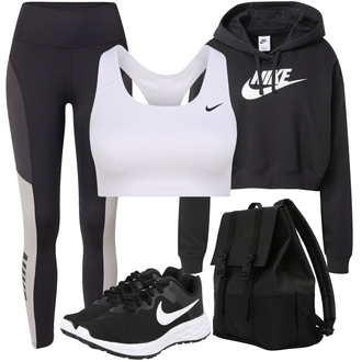 Outfit mit Schwarz Laufschuh/Bequemer Schuh/gesundheitsschuh/Sneaker Low/Schmaler Sneaker/Sommer Sneaker/Walkingschuh/Fitnessschuh/Gymnastikschuh/Joggingschuh/Trainingsschuh Nike "Sport Outfits"
