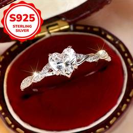 Elegant 925 Sterling Silvery Love Heart & Cubic Zirconia Twisted Ring - Engagement, Wedding Anniversary, Or Promise Gift