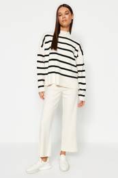 Ecru Striped Knitwear Trousers Bottom-Top Set