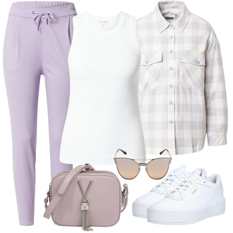 Outfit mit Grau/Lila Bluse Große Größe/Flanellhemd/Kariertes Hemd Urban Classics "Frühlings Outfit"