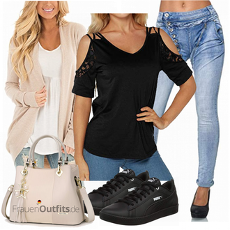 Elegant Outfit mit Schwarz/Beige/Lila Offene Bluse/Bluse/Bluse Oberteil/Crash­Bluse/SchlupfBluse/KurzarmBluse YOINS "Frühlingsoutfit"Look: Elegant, Sexy, Spanische, Mom, Italienische, Schön, Coole
