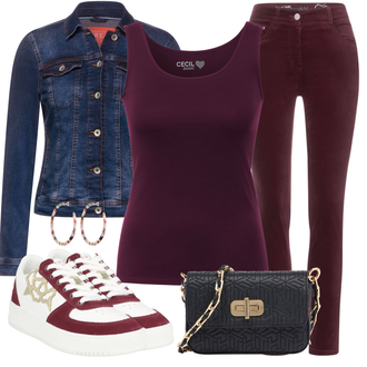 Outfit mit Rosa/Mischfarben/Rot Ohrclip Fräulein Wunder "Cooles Alltagsoutfit"