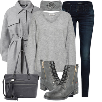 Outfit mit Grau/Dunkelgrau Ohrenwärmer & Stirnband Ohrenwärmer/Kopfbedeckung About You "Alltagsoutfit"