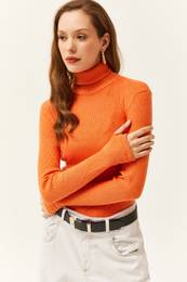 enski oranni prst Turtleneck Podrobno Lycra bluza