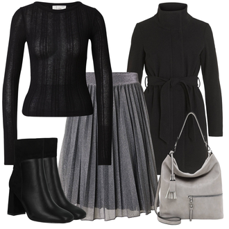 Kombinacije za zimu sa Siva/Svjetlosiva/Tamnoplava/Tamnosiva Kratke hlače velike veličine/Haljina Veći Broj About You "Zimski outfit"