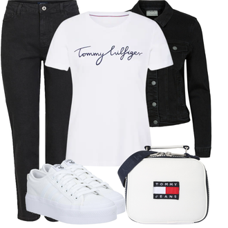 Outfit mit Rot/Blau/Rosa/Grün Damen 7/8-Länge Jeans/Ankle Boot/Caprijeans/Cropped Jeans/Low Waist Jean/Push up Jeans/Lederjacke/Bomberjacke/Federjacke/Jacke Mit 3/4 Ärmel/Frühlingsjacke/Sommerjacke/Vintage Jacke/Bluse Große Größe/Parka große Größe/Sweatmode Tommy Hilfiger "Schöner Sommer Look"