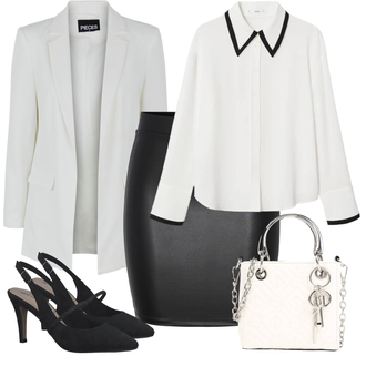 Outfit mit Dunkelgrau/Schwarz/Grau Lederröcke/Lederimitatröcke/Leder Minirock/Bleistiftrock Pieces "Büro Outfit"