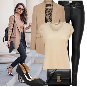 Latex Outfit mit Schwarz/Weiß Business-Schuh/Vintage Pumpe/Pump Niedriger Absatz/Hochfrontpump/Bequemer Pump DREAM PAIRS "Perfektes Büro Outfit"