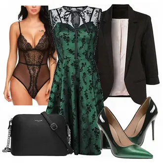 Outfit mit Dunkelgrün/Grün Fit & Flare Kleid/Ärmelloses Kleid/SkaterKleid/Gothic Kleid/Weihnachtskleid/Rock''n''roll Kleid/Cocktailkleid/Spitzenkleid/A-Linien Kleid Voodoo Vixen "VOODOO VIXEN"