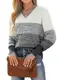 CUPSHE Damen Strickpullover V Ausschnitt Langarm Farbblock Melange Optik Feinstrick Pulli Oberteile Tops Lässig Knit Sweater Grau gestreift M