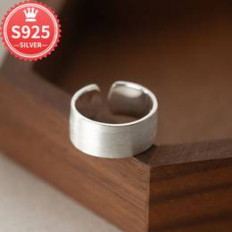 925 Hypoallergenic Minimalist Wide-face Brushed Women's Ring Simple Temperament Index Finger Ring 3.7g