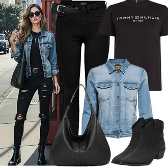 Mit Absatz Outfit mit Schwarz/Blau CowboyStiefel/Western Stiefelette Palado "Perfekt für die Freizeit"
