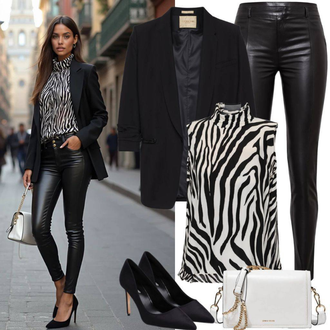 Knielang Outfit mit Schwarz Lederhose/Leggings Lederoptik/Lederlegging/Lederimitathose/Lack Legging/Latex Leggings/Leggings mit Schlitz/Slinkyhose Mauritius "Perfektes Bauro Outfit"