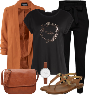 Outfit mit Schwarz Hose Große Größe/Leggings Große Größe/High Waist Hose/Strick Legging/Paperbag Hose/Steghose VERO MODA "Sommerliches Freizeit Outfit"