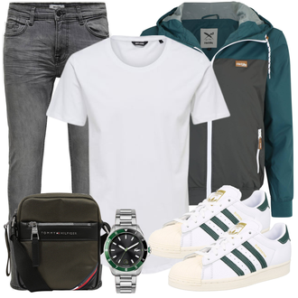Outfit mit Weiß/Creme Bluse Große Größe/Shirt & Top Große Größe/Tunika/Longshirt/Funktions T-Shirt/Langes Oberteil/Kurzarm T-Shirt/Shirt/Sport-T-Shirt/Übergroßes T-Shirt/Laufschuhe für Männer/Casual T-Shirt/Ausgefallenes T-shirt Only & Sons "Freizeit Outfit"