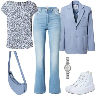 Outfit mit Hellblau/Blau Mantel/Boyfriend Blazer/Lederjacke/Oversize Blazer/Sweatblazer/Lederjacke für Männer/Kostüm rÆre by lorena rae "Blauer Freizeitlook"