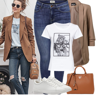Outfit sa Bijela/Krem Majica s printom/Majica za trudnice/Print Majica/Majica kratkih rukava/Top za plažu/Majica za spavanje einstein & newton "Proljetni Outfit"
