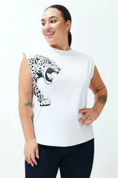 Curve White Animal Patterned Padded Knitted Blouse