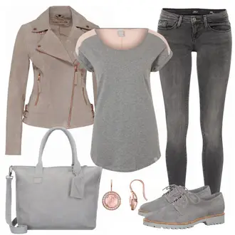 Outfit mit Grau/Beige/Lila/Braun Mantel/Herbstjacke/Bikerjacke/Cordjacke/Außergewöhnliche Jacke/Jacke mit Seitlichem Reißverschluss/Lederjacke/Motorradjacke/Frühlingsjacke/Wolljacke Freaky Nation "Sunshine"