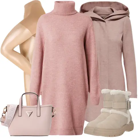 Rosa/Lila Strickkleid/Rollkragenkleid/Winter Strickkleid/Pulloverkleid/Kaschmir-Strickjacke/Morgenmantel/Lange Strickjacken/Rundhals-Strickjacke/Stehkragen-Strickjacke/Winter Strickjacke/Wolle Strickjacke/Longpullover JdY kombinieren mit Beige/Khaki/Braun Flache Stiefelette/Lammfell Winterstiefel/Gefütterte Stiefelette/Wattierte Stiefel/Schneestiefel/Winter Stiefelette/Winterschuh/Winter Sneaker Tom Tailor