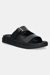 Usnjeni natikai FLAT ADJ SLIDE EYELET enski, rna barva, HW0HW02489