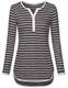 Jusfitsu Damen Streifen Langarmshirt V-Ausschnitt Tunika Basic Casual T-Shirt Obertail