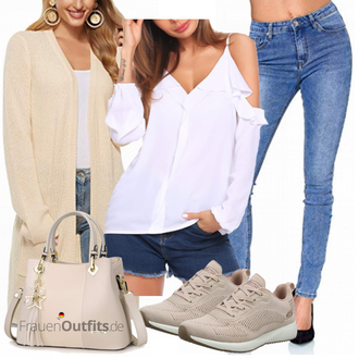 Laufen Outfit mit Weiß Lederjacke/Crash­bluse/Einfarbige Bluse/Bluse Mit Schleife/Volantbluse/Offene Bluse/Bluse Oberteil/Schlupfbluse Parabler "Toller Look für den Frühling"Look: Fitness, Laufen, Freizeit, Tanzen, Arbeits