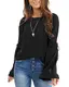 YOINS Damen Blusen Chiffon Rundhalsausschnitt Oberteile Sexy Spitzentop Patchwork Elegant Langarmshirt mit Trompetenärmeln Schwarz L