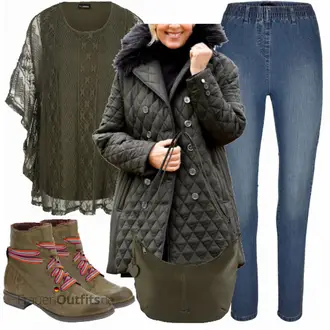 Outfit mit Grün Stiefel Josef Seibel "Plus Size Outfit für den Winter"