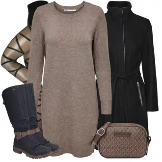Stiefel Outfits mit Braun/Lila/Grau/Beige Strick Große/Tunika/Kleid Große Größe/Kaschmir-Strickjacke/Lange Strickjacken/Rundhals-Strickjacke/Stehkragen-Strickjacke/Winter Strickjacke/Wolle Strickjacke/Longpullover Only "Winter outfit"
