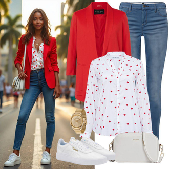 Glamoureus Outfit met rood Lederen jas/Oversized Blazer/Leren Herenjas/Boyfriend Blazer/Korte Blazer/Leren Jas/Blazerjas/Katoenen Blazer Aaiko "Modieuze lente-outfit"Look: Werkkleding, Elegant, Glamoureus, Smart Casual, Preppy, Chique, Klassiek, Extra groot