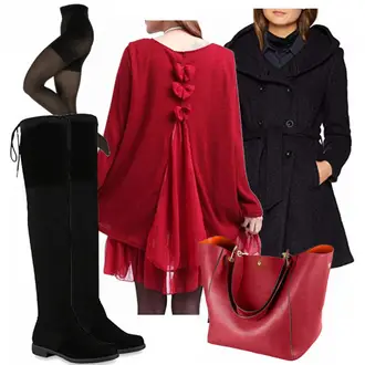 Elegant Outfit mit Schwarz Overknee Stiefel/Flache Overknee Stiefel Stiefelparadies "Rouge"Look: Rad, Oversize, Overdressed, Casual, Premium, Unisex, Elegant, Schlichte