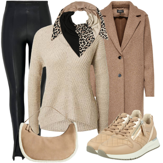 Outfit sa Crna/Smeđa/Bijela/Krem Hlače od Umjetne Kože/Kožna Hlača/Kožne tajice/Tajice Kožnog Izgleda/Vinil hlače/Tajice od Vinila/Hlače s Prorezom/Lateks tajice/Kožne zvonaste hlače Only "Upečatljiv look za zimu"