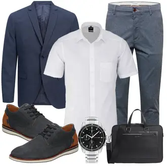 Outfit mit Grau/DunkelBlau/Blau/HellBlau Twill Hose/Slim Hose Jack & Jones "Freizeit Outfit"