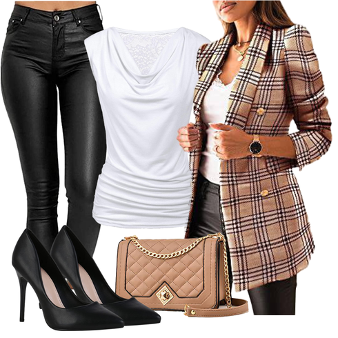 Braun/Beige/Rot/Gelb Zweireiher Blazer/Longblazer/Blazer Kariert Soulolo kombinieren
