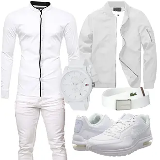 Outfit mit Grau/Weiß/Hellgrau/Khaki Ripstopjacke/Frühlingsjacke/Reflektierende Jacke/Jacke mit Seitlichem Reißverschluss/Coachjacke/Sommerjacke/Nylonjacke/Uniformjacke/Fliegerjacke KEFITEVD "Casual Business Outfit"