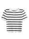 Avanova Gestreiftes Crop-Top, kurzärmelig, Rundhalsausschnitt, für Damen, Schwarz Weiß B, Groß