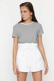 White High Waist Denim Shorts With Elastic Waist