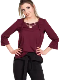 Blouse with lace-up neckline purple