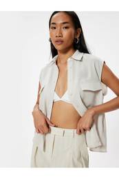 Sleeveless Shirt with Flap Pocket Detail Crepe Fabric