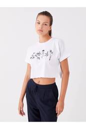 Crew Neck Printed Short Sleeve Women's Crop