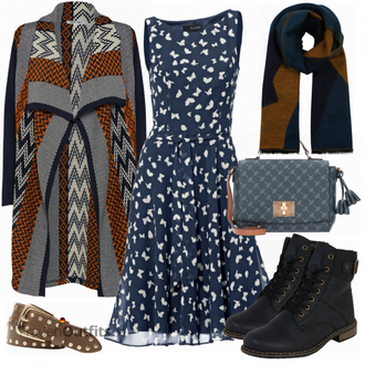 Outfit mit Dunkelblau/Blau Kleid Große Größe/Polka Dot-Kleid/Sommerkleid/50er Jahre Kleid/Ärmelloses Kleid/A-Linien Kleid/Bedrucktes Kleid/Fit & Flare Kleid Heine "Druckkleid navy"