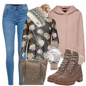 Outfit met beige Laars Timberland "vrolijk"