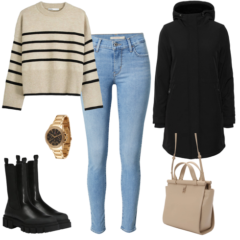 Comment poter Beige/Kaki Pull Simple/Pull Rayé/Cachemire-Cardigan/Gilet Doublé/Cardigan Col Rond/Cardigan Court/Cardigan Col Montant/Cardigan Vintage/Cardigan en Laine bershka avec Doré Montre Intelligente Femme/Montre-bracelet/Montre à Chaîne Tommy Hilfiger