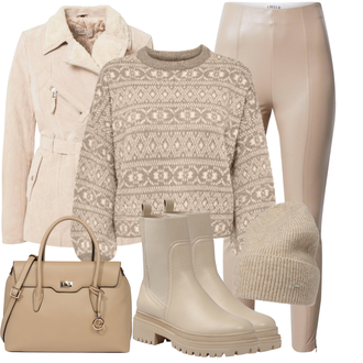 Outfit mit Beige/Braun Nicki Pullover/Winterpullover/Carmenpullover/Kaschmir Pullover/Grobstrickpullover/Wollpullover/Norweger Pullover/Strickpullover/Jacquard Pullover Only "Outfit für den Winter"