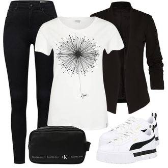 Outfit mit Schwarz Lederjacke/Cord Legging/High Waist Legging/Strick Legging/Gefütterte Leggings/Lederjacke/Thermohose/Treggings/Warme Leggings/Biker Jeans/Thermojeans VERO MODA "Toller Look für die Freizeit"